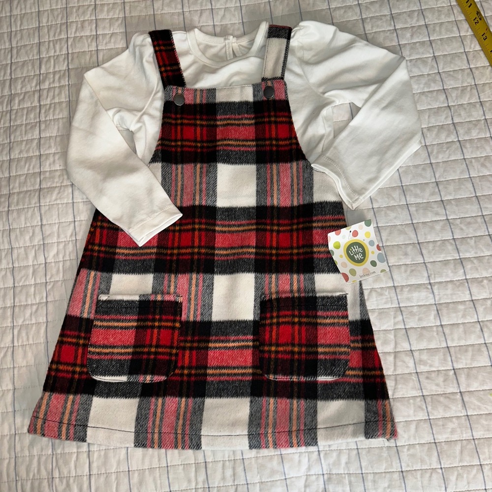 Little Me Kids 3T‎ Plaid Jumper Set 2pc Red White Black Dress LPS12694T NEW